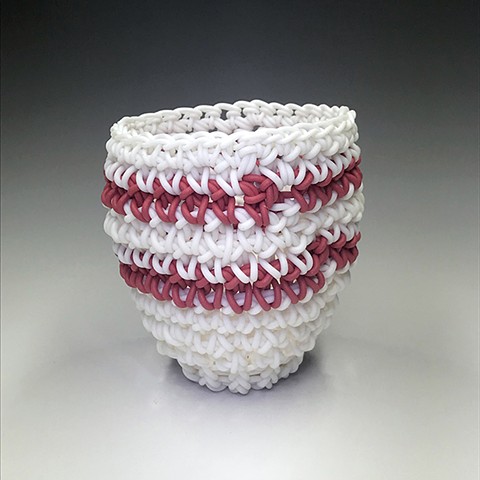 Knot Pot #20 (White & Red Athletic Sock Stripes)