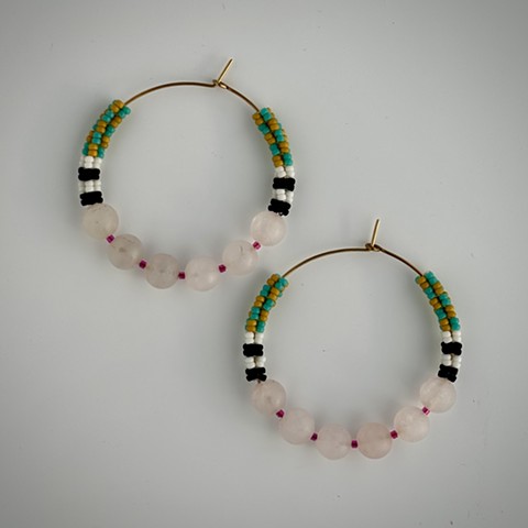 1+1=3  	 Rose Quartz Hoop Earrings