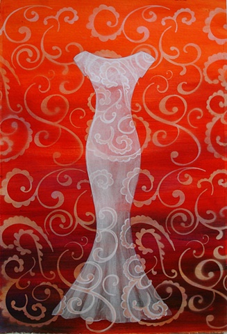 painting of wedding dress, fashion, red, white
