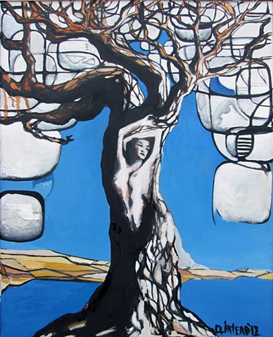Jordan Quintero, Painting, Contemporary Art, Contemporary Figurative Painting, Mythological Art, Surrealist Art, Urban, Organic, Street Art, Trees, Transformation, Visonary Art