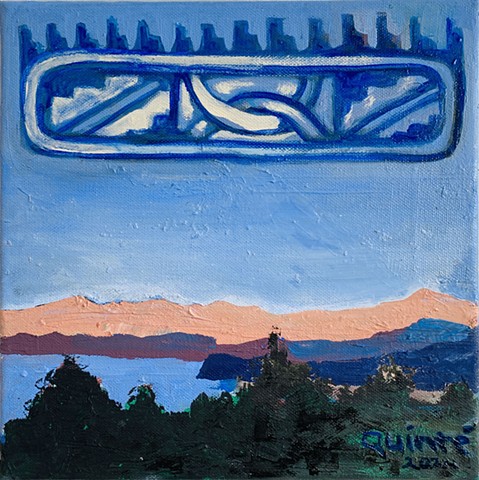 Abstracted Minimal Mountainscape With Ancestral Markings Oil Painting on Canvas