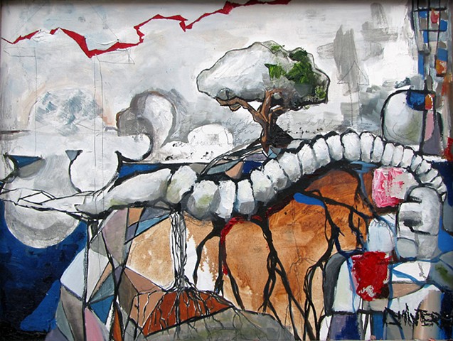 Jordan Quintero, Painting, Contemporary Art, Contemporary Figurative Painting, Mythological Art, Surrealist Art, Urban, Organic, Street Art, Trees, Transformation, Visonary Art