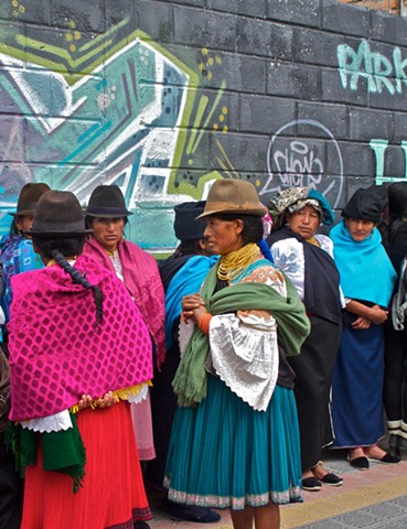 women from the Otavalo Valley, Ecuador, Waiting for the bank