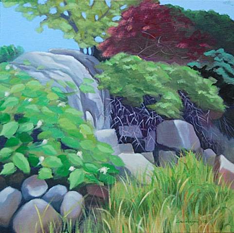 oil painting of rocks at Martin's Point, Friendship, Maine