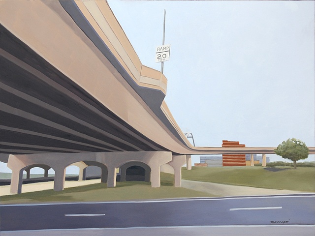 oil painting on panel of highway underpasses and overpasses near Rochester, NY