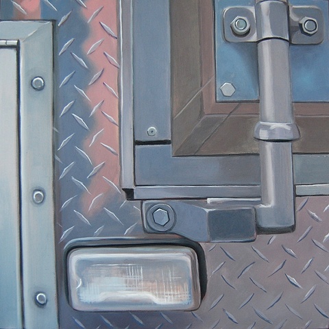 oil painting of diamond plate siding on a tractor trailer service truck in New York, NY