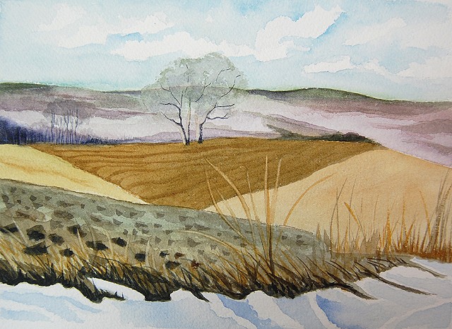 Watercolor painting of Allegany County landscape in March