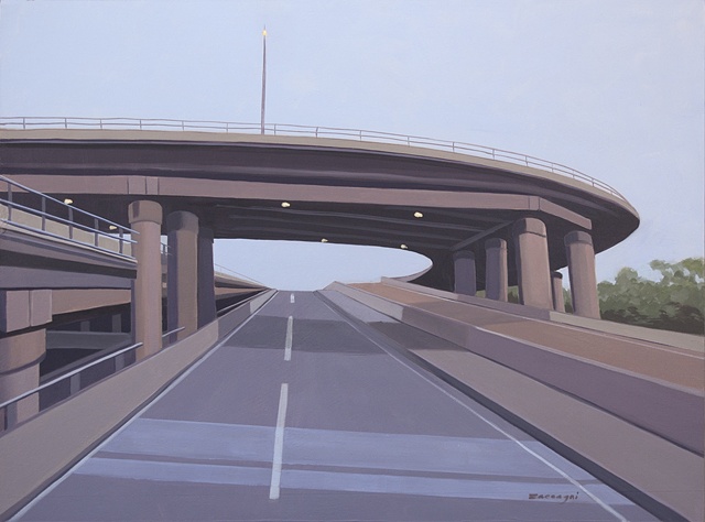 oil painting on panel of highway underpasses and overpasses near New York, NY