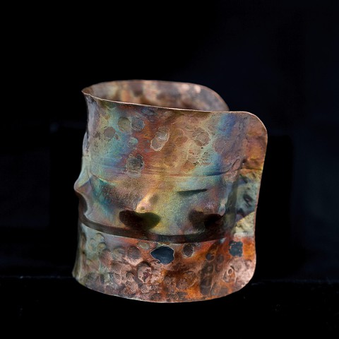 Copper Cuff, Formed, Raised, Fire Oxidized