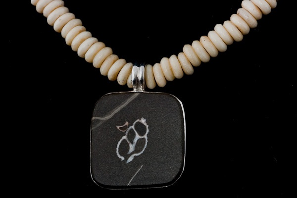 003 Bone Bead and Fossil Necklace with Sterling Silver
