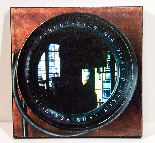Rear Window reflected in Large Format Studio Camera.  Image Transfer Print