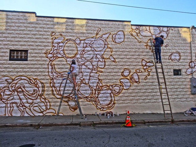 Working with Jon Graham on the Biscuit Head Mural, Photo taken by Zen Sutherland