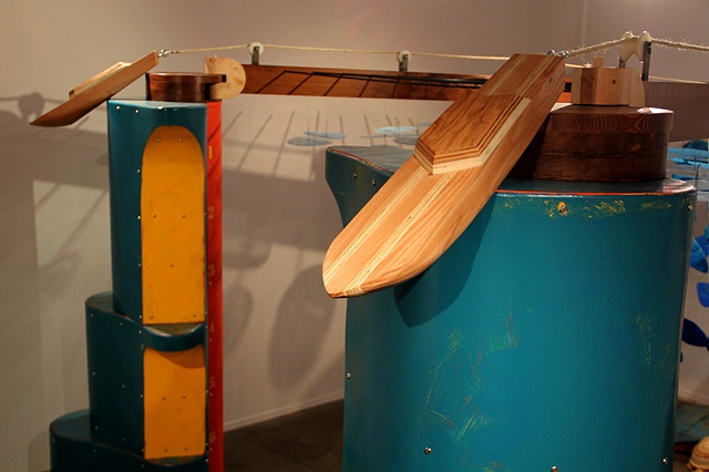 Image of Flotsam installation by Matthew Stemler artist at LGTripp Gallery sculpture wood steel abstract