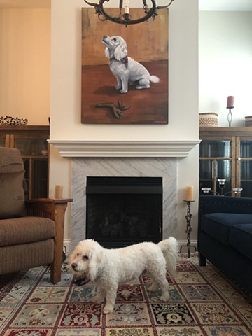 Dog with painting installed