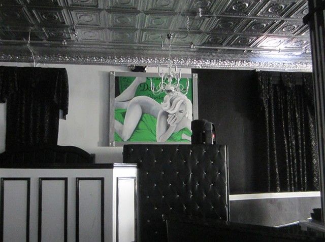 Nightclub "Lotus" large mural over DJ booth.