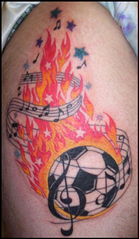 Soccer, music and flames.