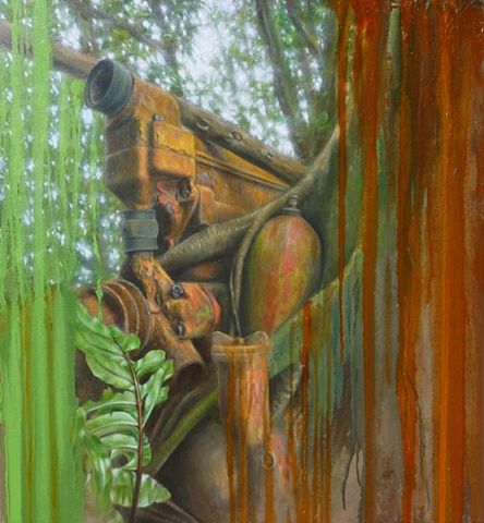 Peter Shepard Cole, bulldozer, banyan, painting, rust