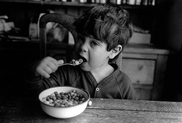 Boy eating cereal