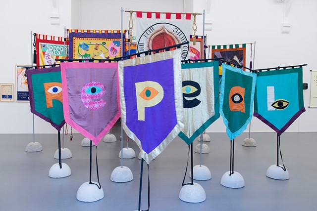 Eye Bannerettes and ACREA Banners by Alice Maher, Breda Mayock, Rachel Fallon and Sarah Cullen
at The Gates exhibition, Talbot Rice Gallery, Scotland curated by Tessa Goblin

photo by Sevaan Drennes