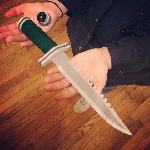 THEY DREW FIRST BLOOD! handsewn Rambo knife with secret removable compass.