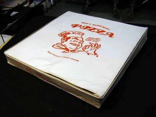 Anchovy, Shrimp, and Broccoli Pizza With Hand Sewn, SIlkscreened Pizza Box