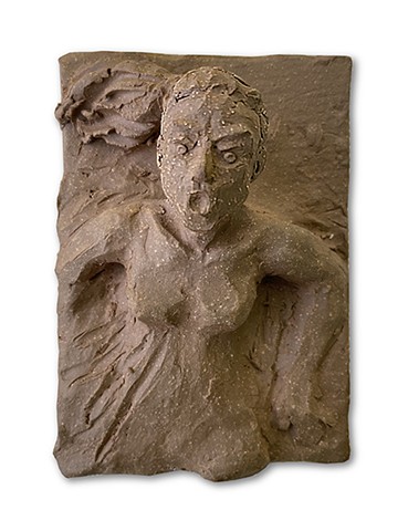 There Scream, low relief ceramic, miniature, figurative sculpture tile