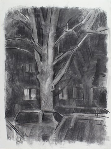 40th Place, Night Charcoal on Paper 24 x 18 2016