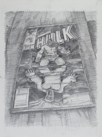 Wrapped in Plastic (Hulk #297) Graphite on Paper 24 x 18 2017