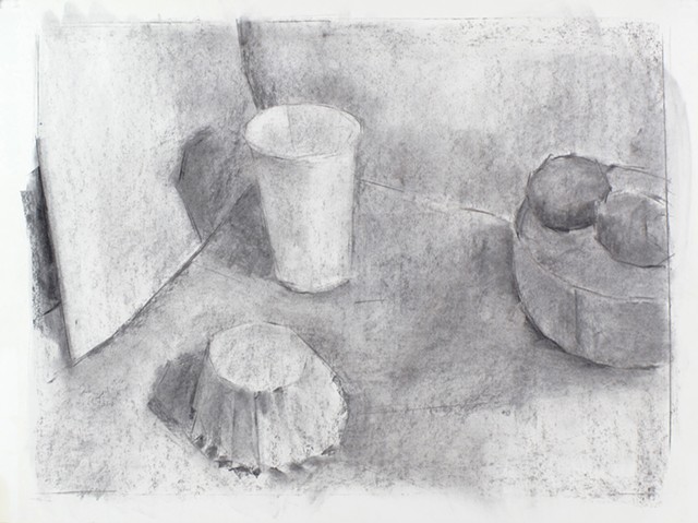 White Still Life Charcoal on Paper 18 x 24 2015