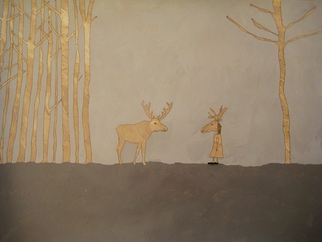 Shauna Oddleifson, Moose Mask (Animal Dreams), mixed media on paper