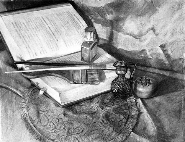 Still life charcoal drawing on paper