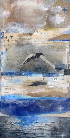 Angela Petsis; encaustic collage; encaustic art; mixed media; mixed media collage; encaustic collage; swim art; angela petsis art