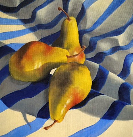 Pears on Blue Stripes