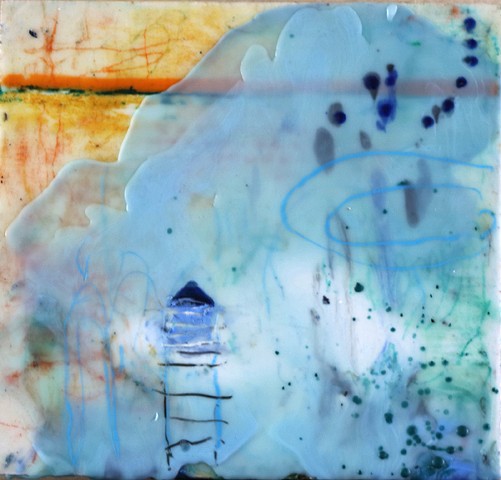 Abstract Encaustic collage,  gentle layers 