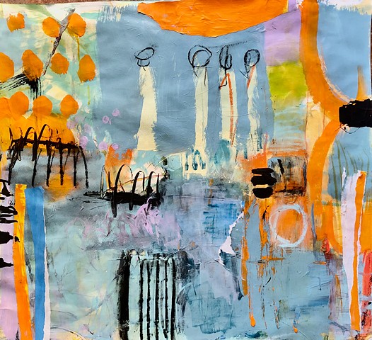 Whimsical, gestural , loose, vibrant color