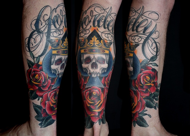 traditional tattoo skull crown and roses by Danny Gordey Ink Machine Edmonton Canada