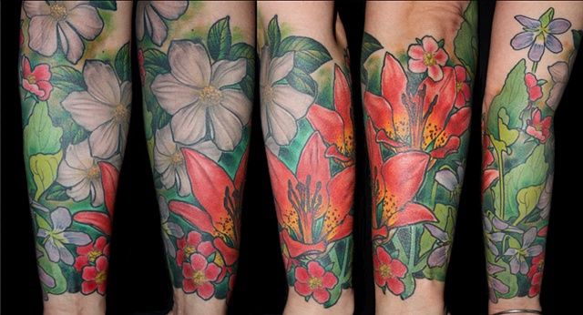 lily dogwood wild rose tattoo by Danny Gordey Ink Machine Edmonton Canada