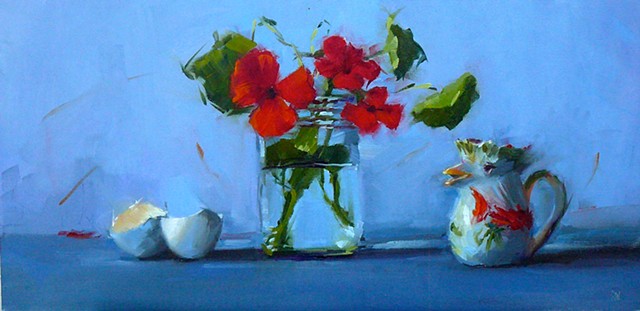 Red Flowers with Chicken Pitcher