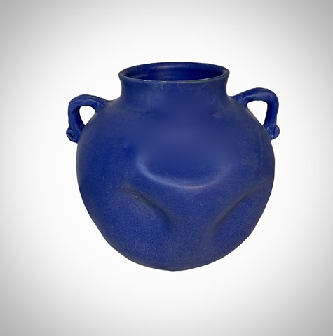 Dented Blue Vase w/Handles