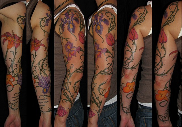 floral sleeve tattoo