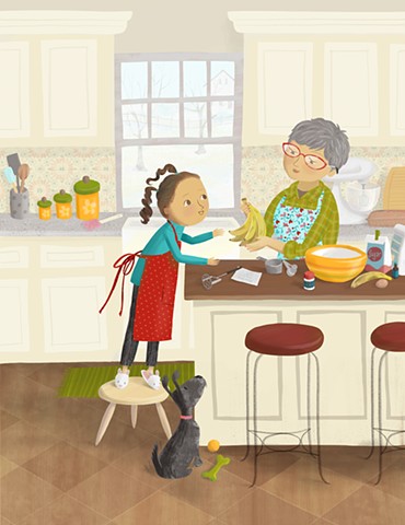 Violet Lemay, illustration, illustrator, kidlit art, banana bread, baking, baking with grandma