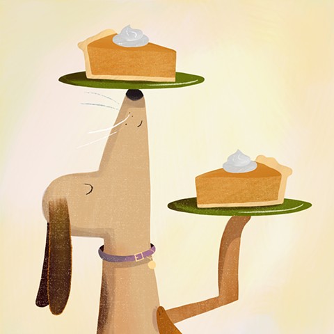 Violet Lemay, illustration, illustrator, dog, pumpkin pie, picture book illustration, funny dogs