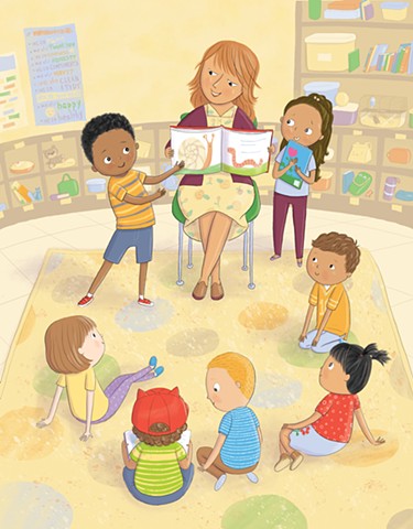 Violet Lemay, children's book illustrator, children's book illustration, picture book illustrator, preschool classroom, prek classroom, circle time, kindergarten, teacher, books, reading, diversity, diverse kids, school