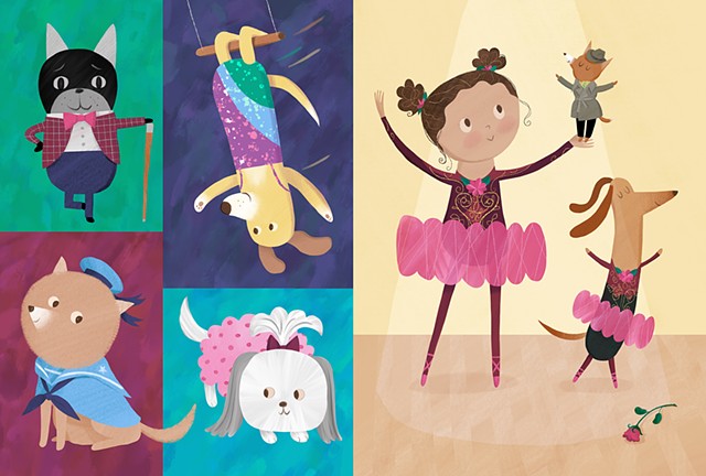 Violet Lemay, A Maker of Dresses, illustration, illustrator, picturebook, dogs, ballet, tutu, dancing dog