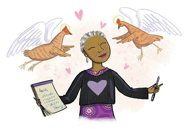 Alice Walker, Walker and her chickens, Violet Lemay, Artists and Their Pets, kidlit artist, middlegrade artist, children's book illustrator, picture book illustrator