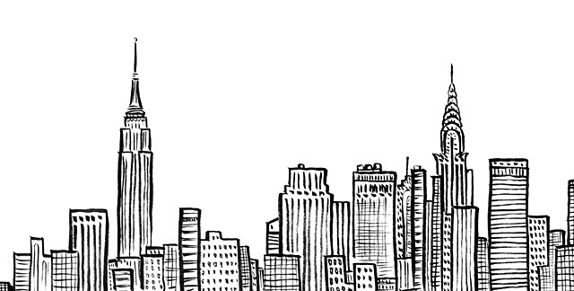 New York City Skyline, NYC, Empire State, Chrystler Building, ink, line art, Duopress, Doodle New York
