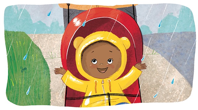 Violet Lemay, children's book illustrator, spring, rain, African-American dad, African-American baby