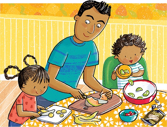 Violet Lemay, children's book illustrator, kidlitart, fruit salad, illustrated recipe, diversity, Latin family