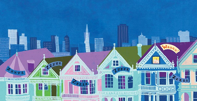 San Francisco houses, San Francisco skyline, cityscape, city illustration, city art