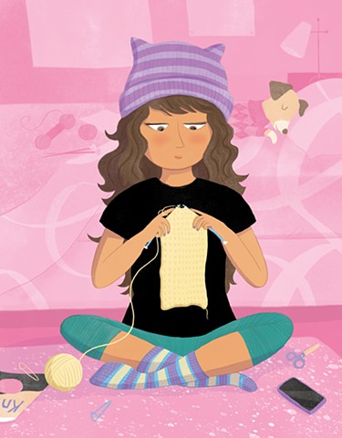 Violet Lemay, children's book illustrator, kidlitart, kidlit artist, book illustration, picture book illustration, knitting, knit, knitter
